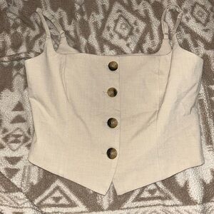 Rachel Zoe Beige Button-Up Crop Top